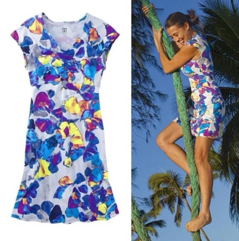Title Nine White Floral Diamalete Daring Short Cap Sleeve Active Dress